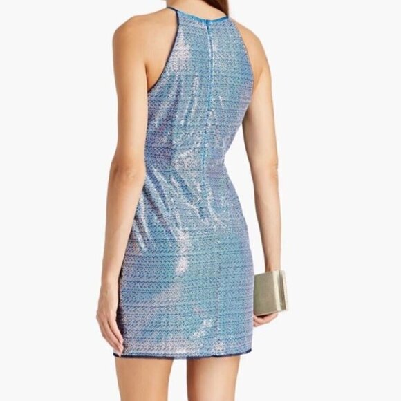 Aidan Mattox Formal Sequin Halter Mini Dress with Cutout Size 2 Marine Blue NWT - Picture 4 of 16